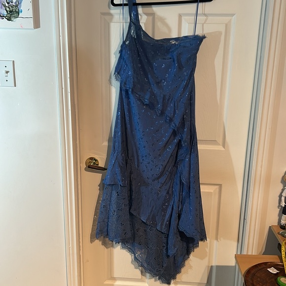 NWT Anthropologie Asymmetrical Lace Blue Maxi Dress Size 16 - Picture 6 of 15